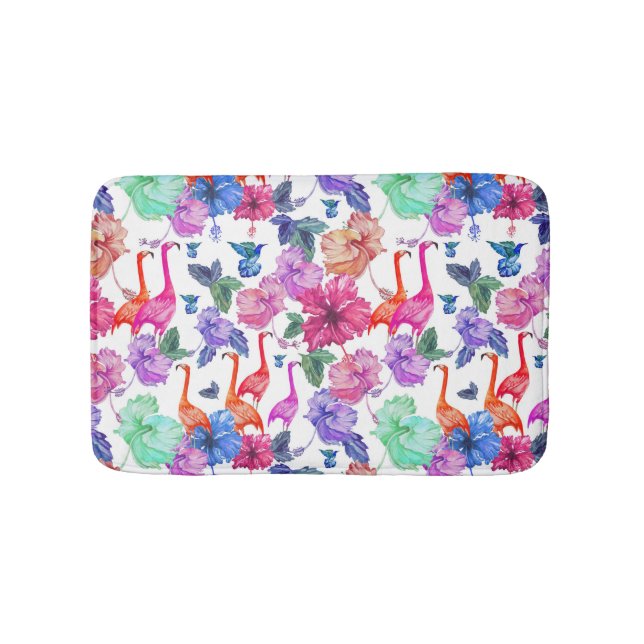 Tropical Watercolor Pattern Bathroom Mat (Front)