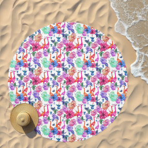 Tropical Watercolor Pattern Beach Towel