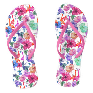 Tropical Watercolor Pattern Flip Flops