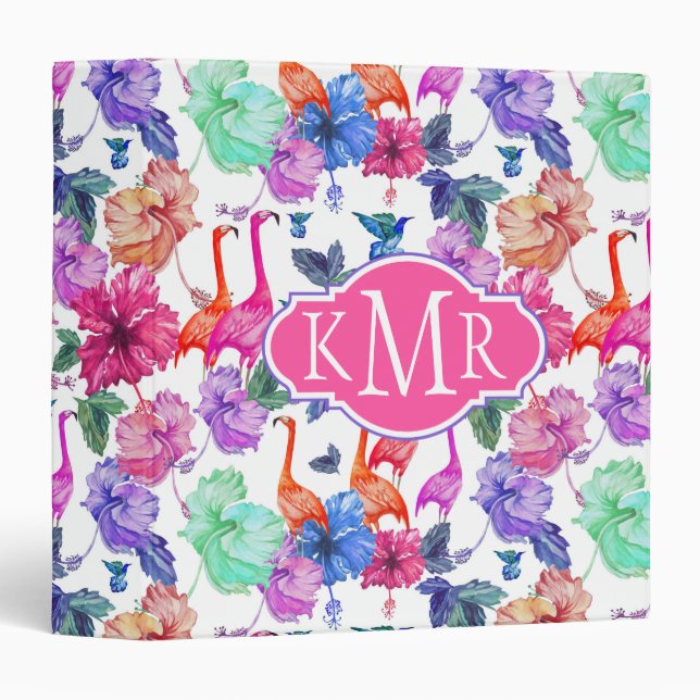 Tropical Watercolor Pattern | Monogram 3 Ring Binder (Front/Spine)