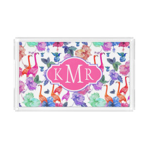 Tropical Watercolor Pattern   Monogram Acrylic Tray