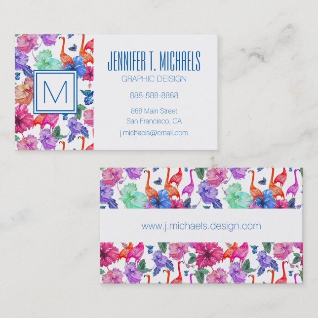 Tropical Watercolor Pattern | Monogram Business Card (Front/Back)