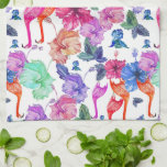 Tropical Watercolor Pattern | Monogram Kitchen Towel