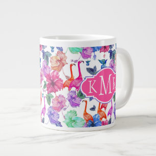 Tropical Watercolor Pattern Monogram Large Coffee Mug