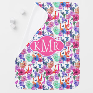Tropical Watercolor Pattern   Monogram Swaddle Blanket