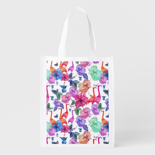 Tropical Watercolor Pattern Reusable Grocery Bag