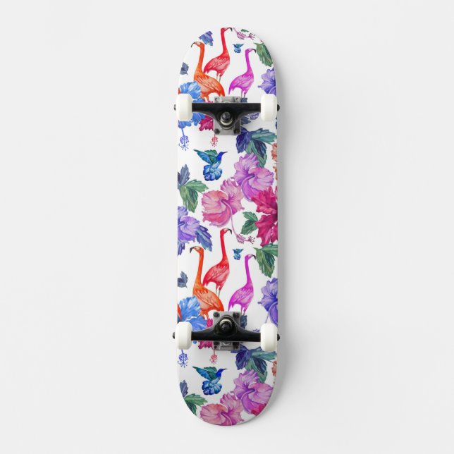 Tropical Watercolor Pattern Skateboard Deck (Front)