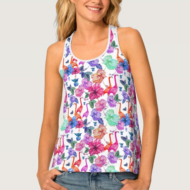 Tropical Watercolor Pattern Tank Top (Front)