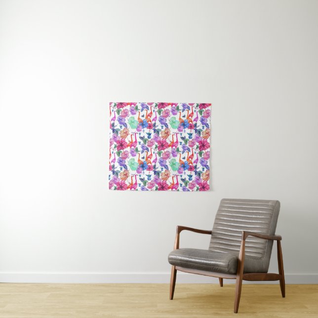 Tropical Watercolor Pattern Tapestry (In Situ (Horizontal))