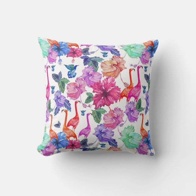 Tropical Watercolor Pattern Throw Pillow (Front)