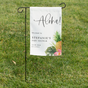 Tropical Watercolor Pineapple Aloha Baby Shower Garden Flag