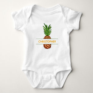 Tropical Watercolor Pineapple Baby Name Baby Bodysuit