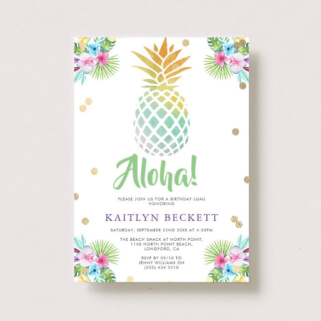 Tropical Watercolor Pineapple Birthday Luau Invitation (Creator Uploaded)