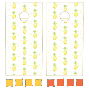 Tropical Watercolor Pineapple Confetti Geometric Cornhole Set