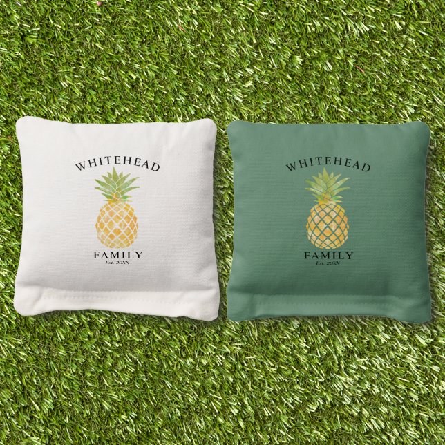 Tropical Watercolor Pineapple Cornhole Bags (Grass)