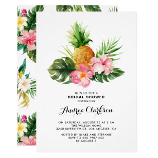 Tropical Watercolor Pineapple Floral Bridal Shower Invitation