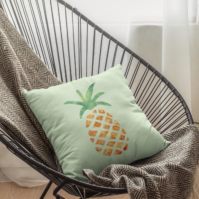 Tropical Watercolor Pineapple | Green Throw Pillow (Creator Uploaded)