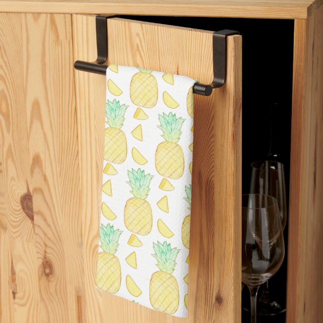 Tropical Watercolor Pineapple  Kitchen Towel (Thirds Fold)