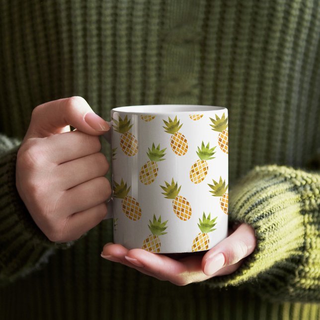 Tropical Watercolor Pineapple Pattern Coffee Mug (Pineapple Pattern Mug)