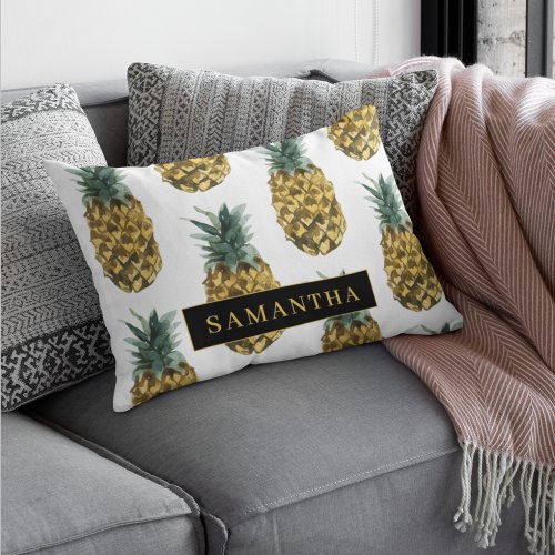 Tropical Watercolor Pineapple Pattern With Name Accent Pillow