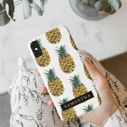 Tropical Watercolor Pineapple Pattern With Name iPhone XS Max Case