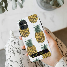 Tropical Watercolor Pineapple Pattern With Name iPhone 11 Case
