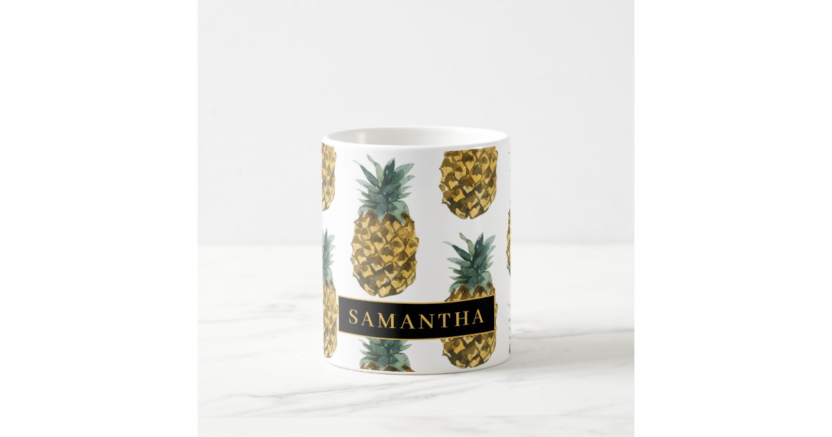 Watercolor Stitch Holding Pineapple Two-Tone Coffee Mug, Zazzle