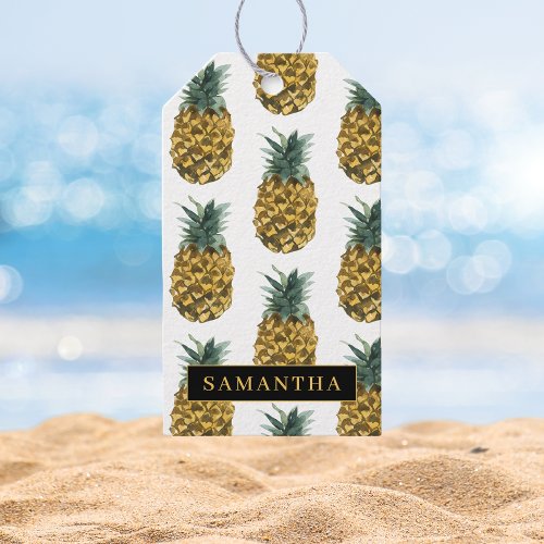 Tropical Watercolor Pineapple Pattern With Name Gift Tags