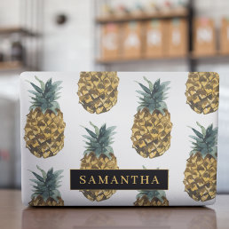 Tropical Watercolor Pineapple Pattern With Name HP Laptop Skin