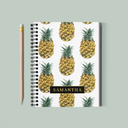 Tropical Watercolor Pineapple Pattern With Name Notebook
