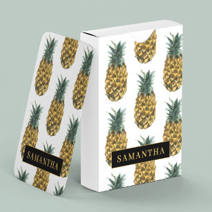 Tropical Watercolor Pineapple Pattern With Name Playing Cards