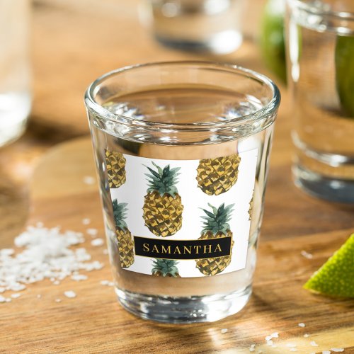 Tropical Watercolor Pineapple Pattern With Name Shot Glass