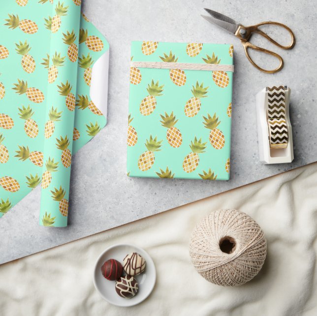 Tropical Watercolor Pineapple Pattern Wrapping Paper (Crafts)