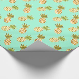 Tropical Watercolor Pineapple Pattern Wrapping Paper