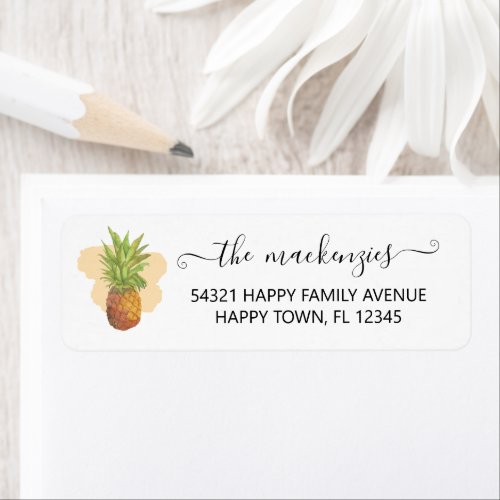 Tropical Watercolor Pineapple Script Typography Label