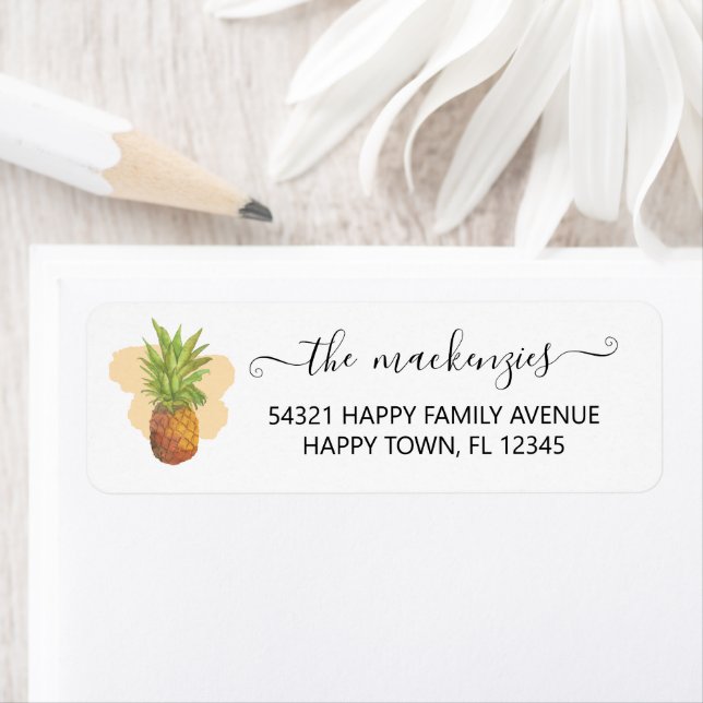 Tropical Watercolor Pineapple Script Typography Label (Insitu)