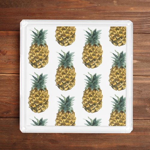 Tropical Watercolor Pineapple Seamless Pattern Acrylic Tray