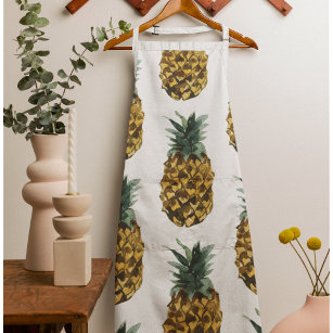 Tropical Watercolor Pineapple Seamless Pattern Apron