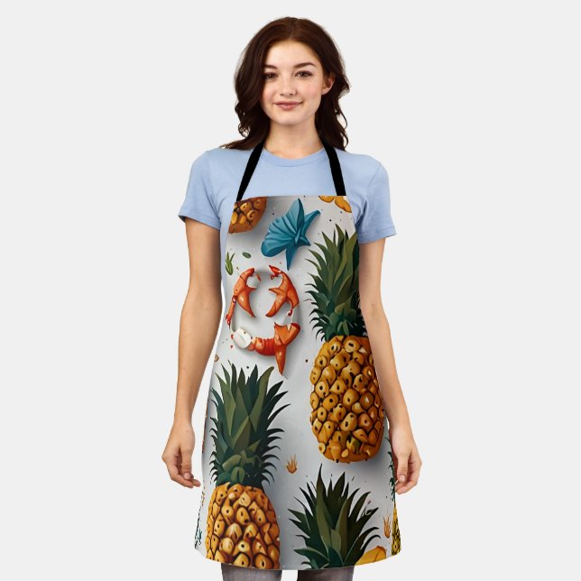 Tropical Watercolor Pineapple Seamless Pattern Apron (Worn)