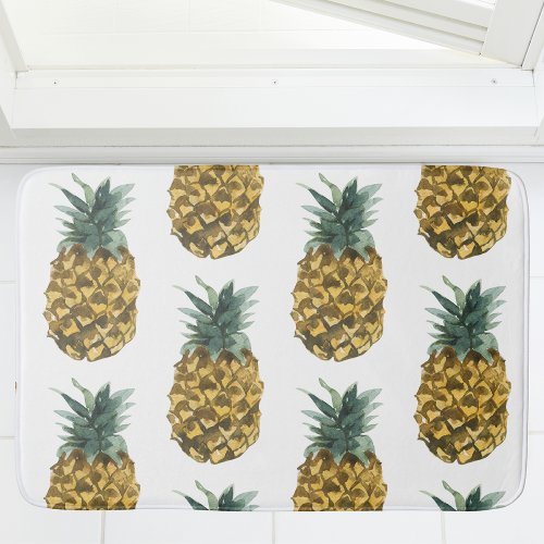 Tropical Watercolor Pineapple Seamless Pattern Bath Mat