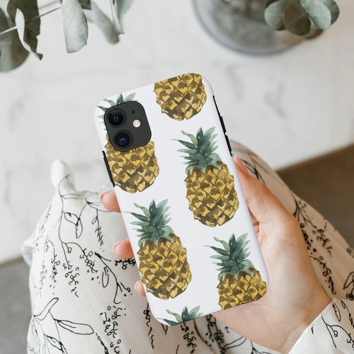 Tropical Watercolor Pineapple Seamless Pattern iPhone 11 Case