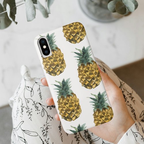 Tropical Watercolor Pineapple Seamless Pattern iPhone XS Case