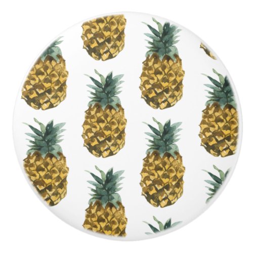 Tropical Watercolor Pineapple Seamless Pattern Ceramic Knob