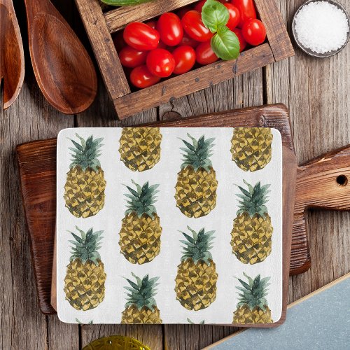 Tropical Watercolor Pineapple Seamless Pattern Cutting Board