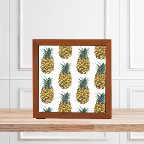Tropical Watercolor Pineapple Seamless Pattern Desk Organizer