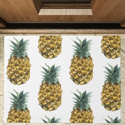 Tropical Watercolor Pineapple Seamless Pattern Doormat