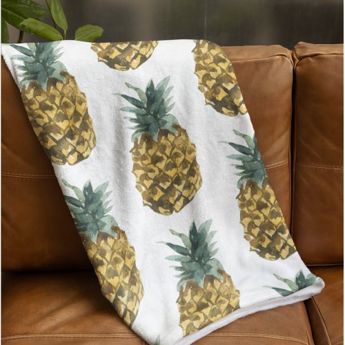 Tropical Watercolor Pineapple Seamless Pattern Fleece Blanket