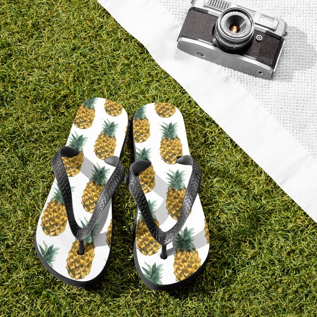 Tropical Watercolor Pineapple Seamless Pattern Flip Flops (Creator Uploaded)