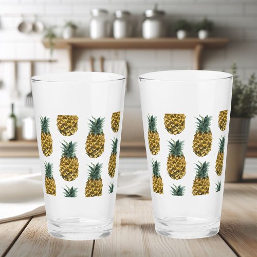 Tropical Watercolor Pineapple Seamless Pattern Glass