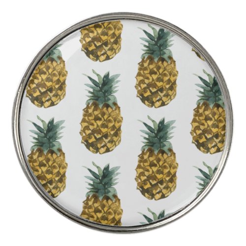 Tropical Watercolor Pineapple Seamless Pattern Golf Ball Marker